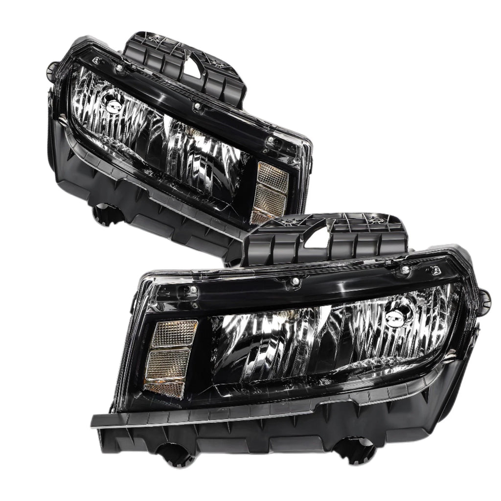 Pair Halogen Headlights for Chevy Camaro (2014–2015) - Black, With Bulbs