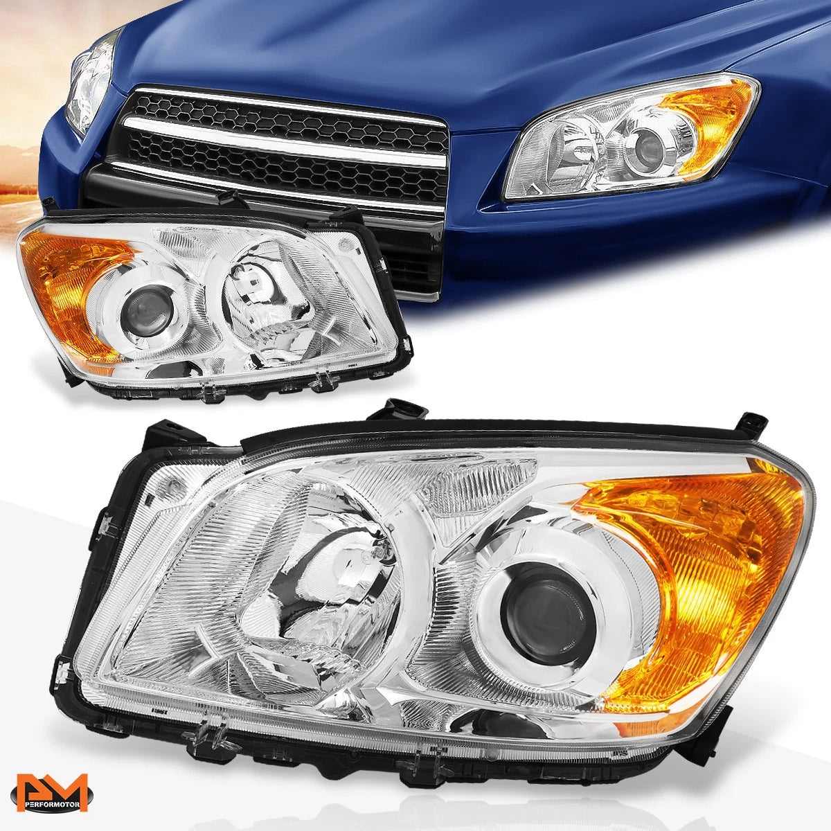 Chrome Housing Amber Corner Projector Headlight for RAV4 (2009–2012)