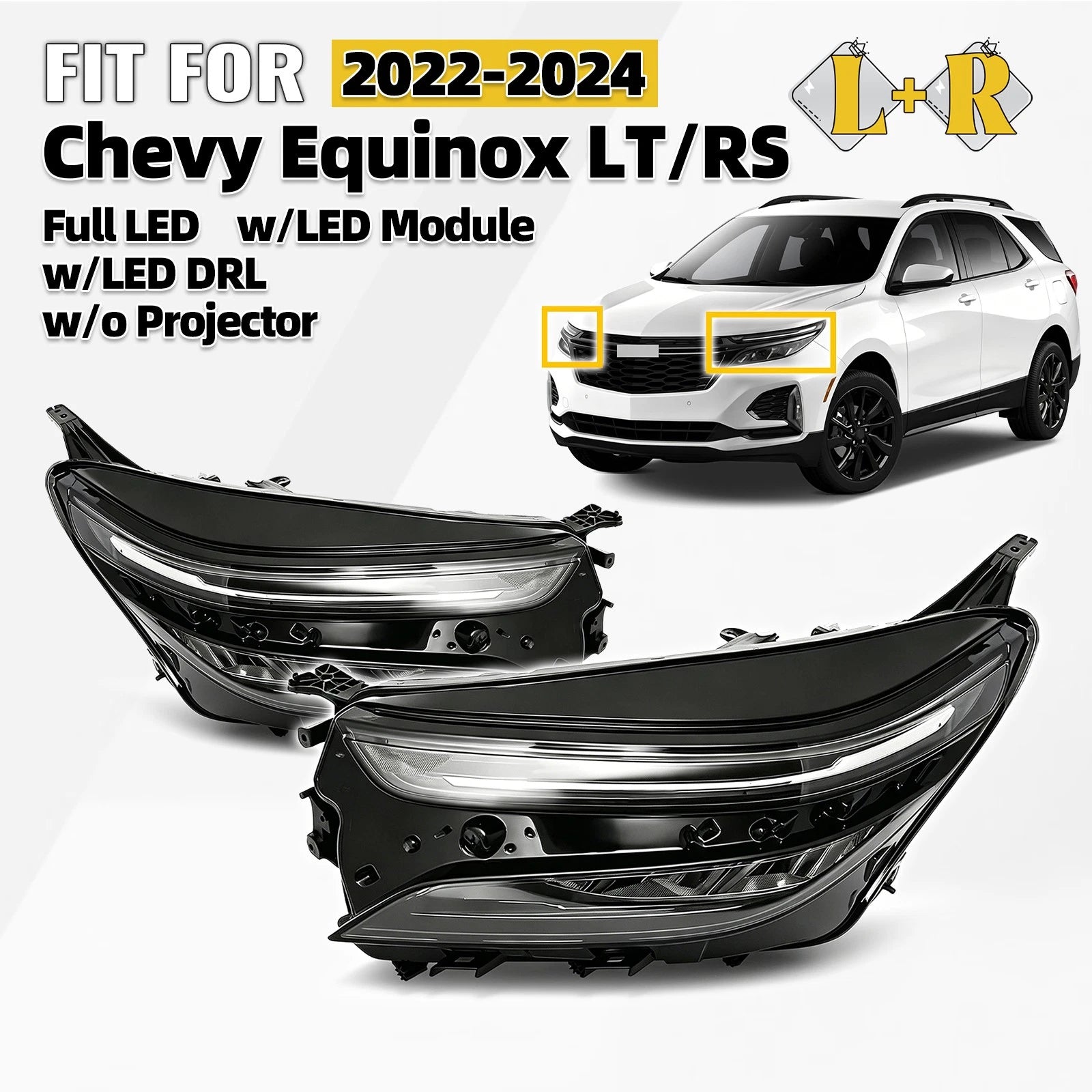 Full LED Headlight Set for Chevy Equinox LT/RS (2022–2024) w/LED DRL