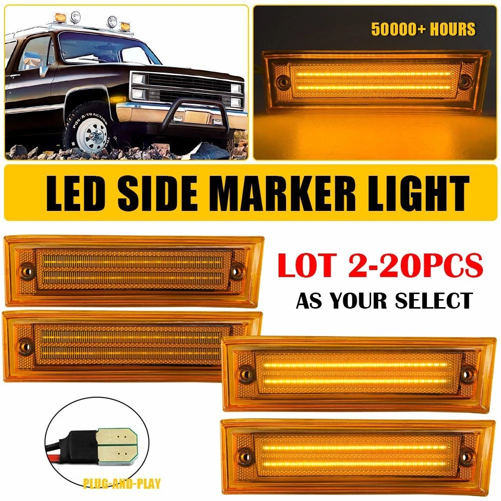2X Amber LED Side Marker Lights for Chevrolet GMC Suburban K10 K20 K30 (1981–1991)