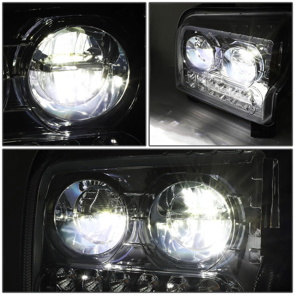 Chrome Housing LED DRL Sequential Turn Signal Headlights for Kenworth W990 (2019–2022)