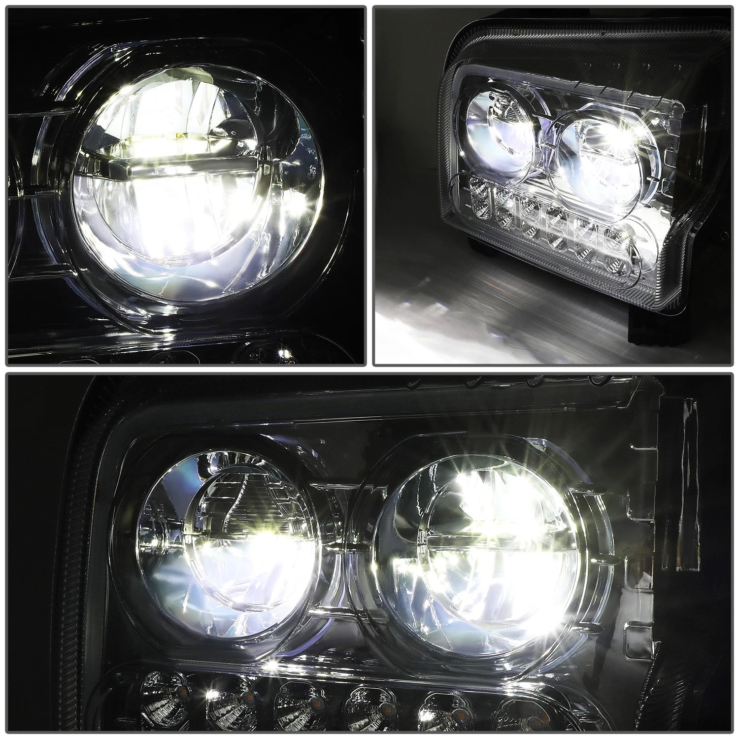 Chrome Housing LED DRL Sequential Turn Signal Headlights for Kenworth W990 (2019–2022)