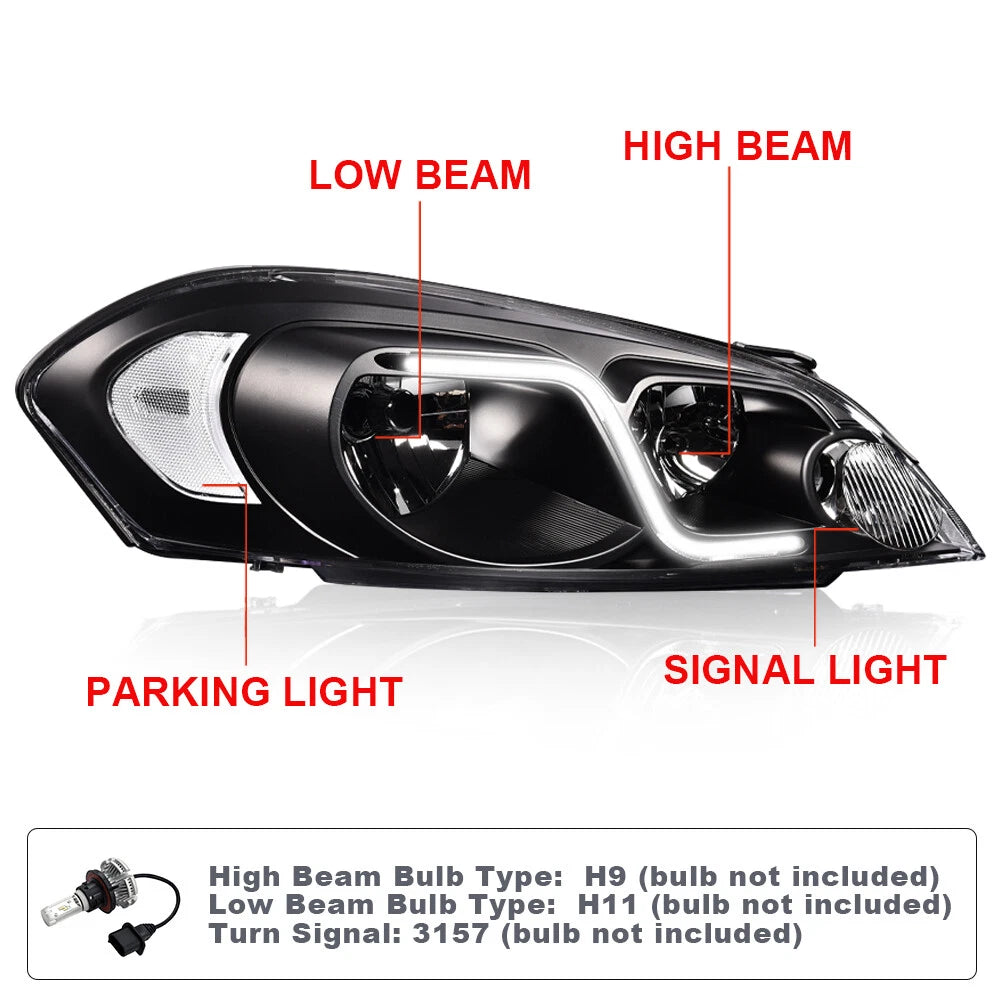 LED DRL Headlights for Chevy Impala (2006–2016) Black Housing