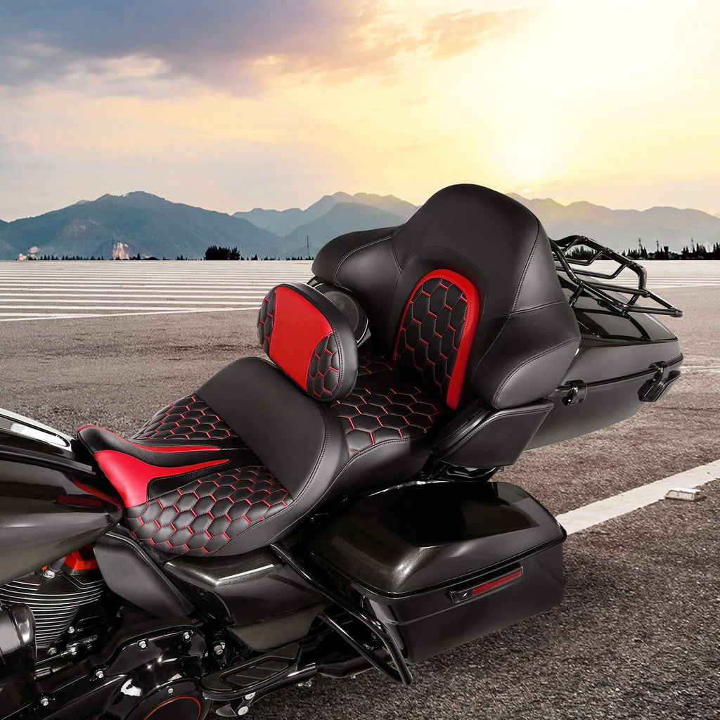 Seat & Backrest Pad Set for Harley Road Glide (2014–2023) - Black Red