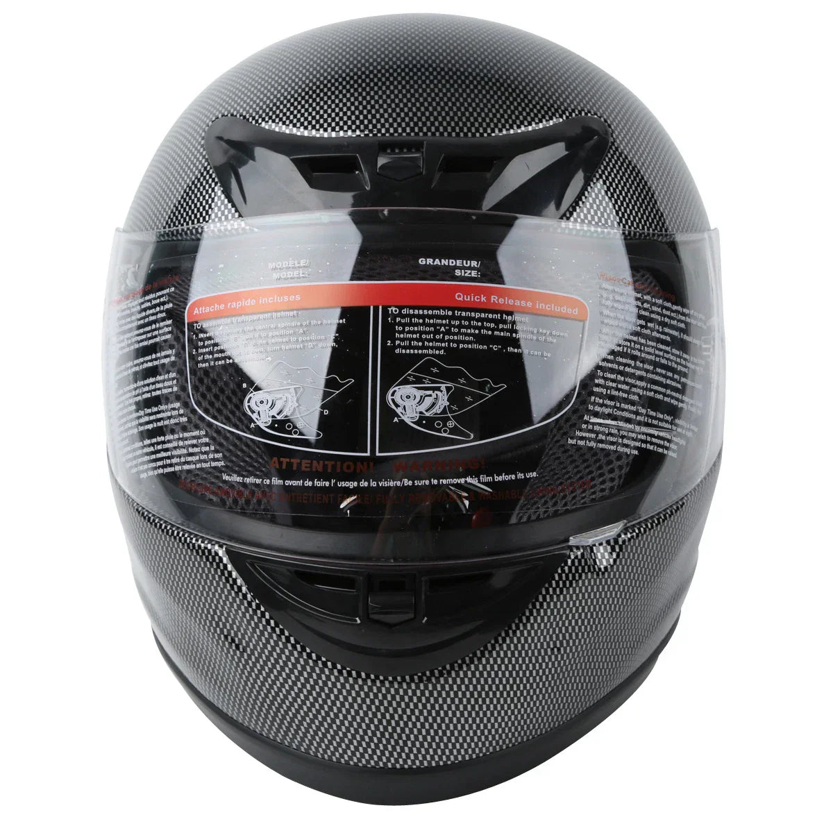 Carbon Fiber Black DOT Adult Flip Up Full Face Motorcycle Helmet - S M L XL