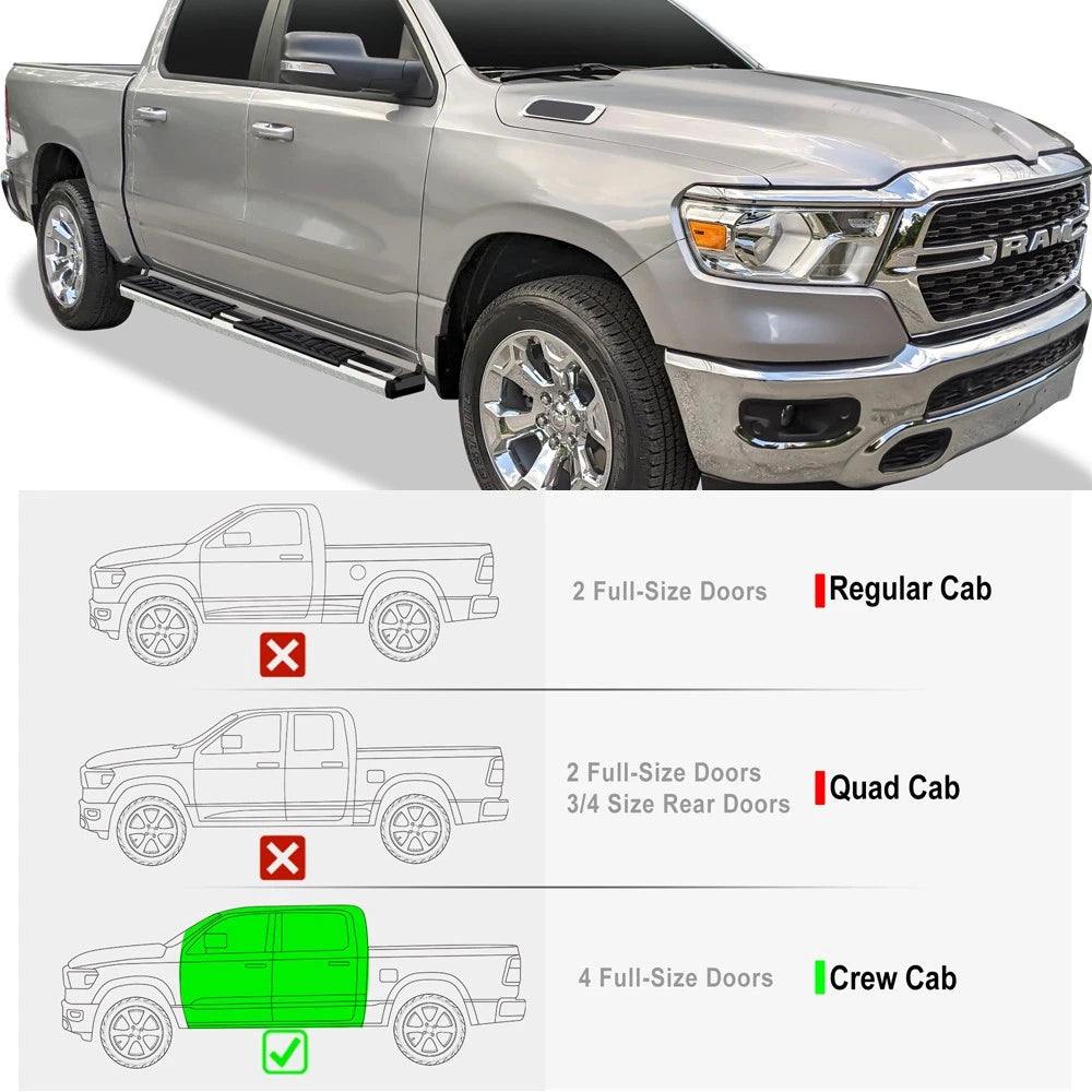Set of 2 Chrome Running Boards for Dodge Ram 1500 Crew Cab (2019-2026)