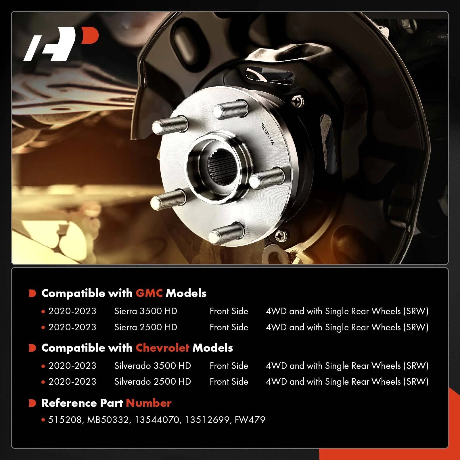 2X Front Wheel Hub & Bearing Assembly for Chevy Silverado 2500/3500 (2001–2019)