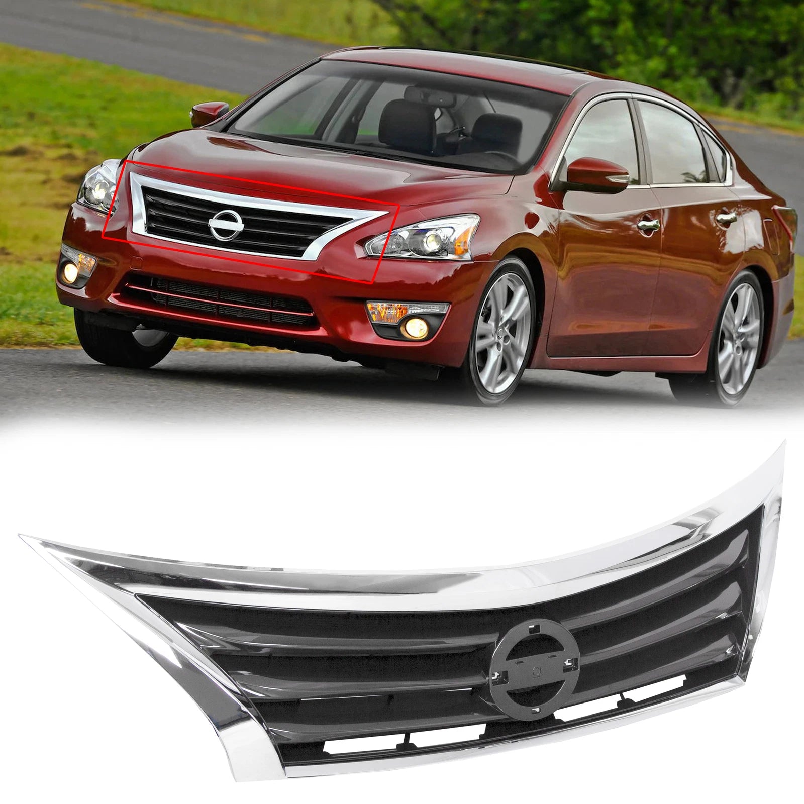 Chrome Front Bumper Grille Upper Grill Assembly for Nissan Altima (2013–2015)