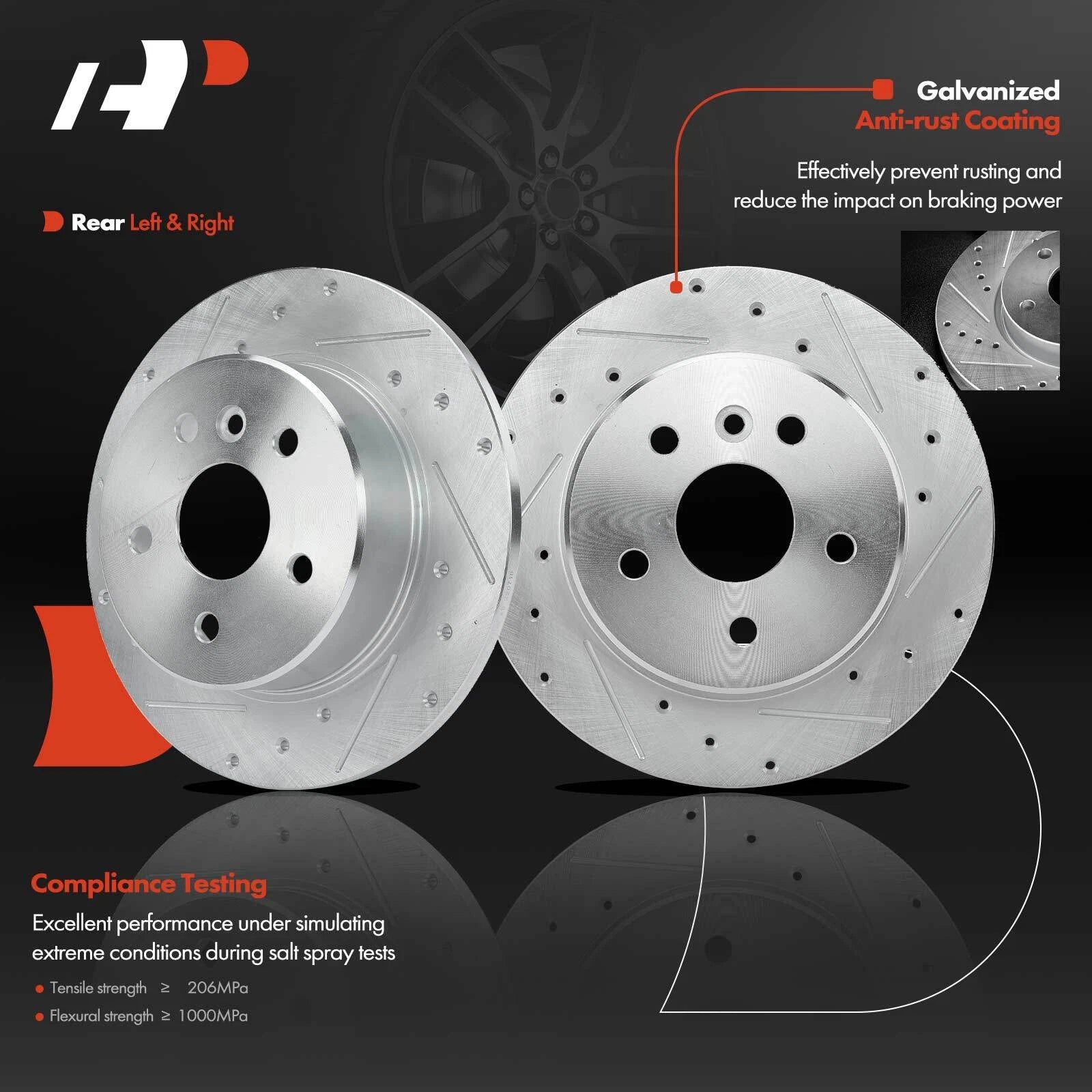 Rear Drilled Brake Rotor and Pad with Caliper for Toyota Avalon (2000–2004)