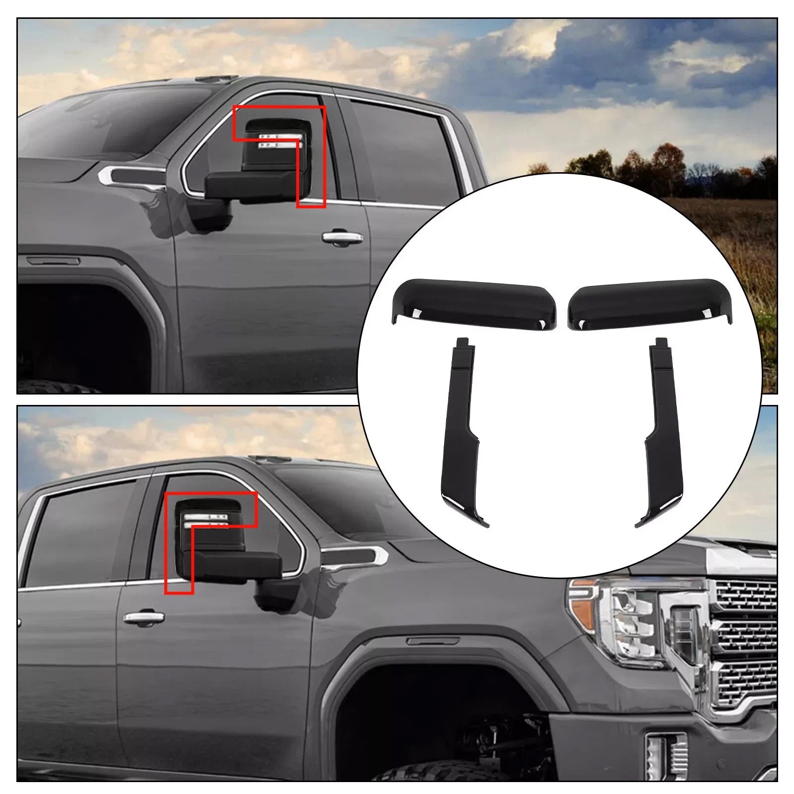 Set of 2 Side Mirror Cover Caps for Chevy Silverado GMC Sierra HD 2500 3500 (2020–2023)