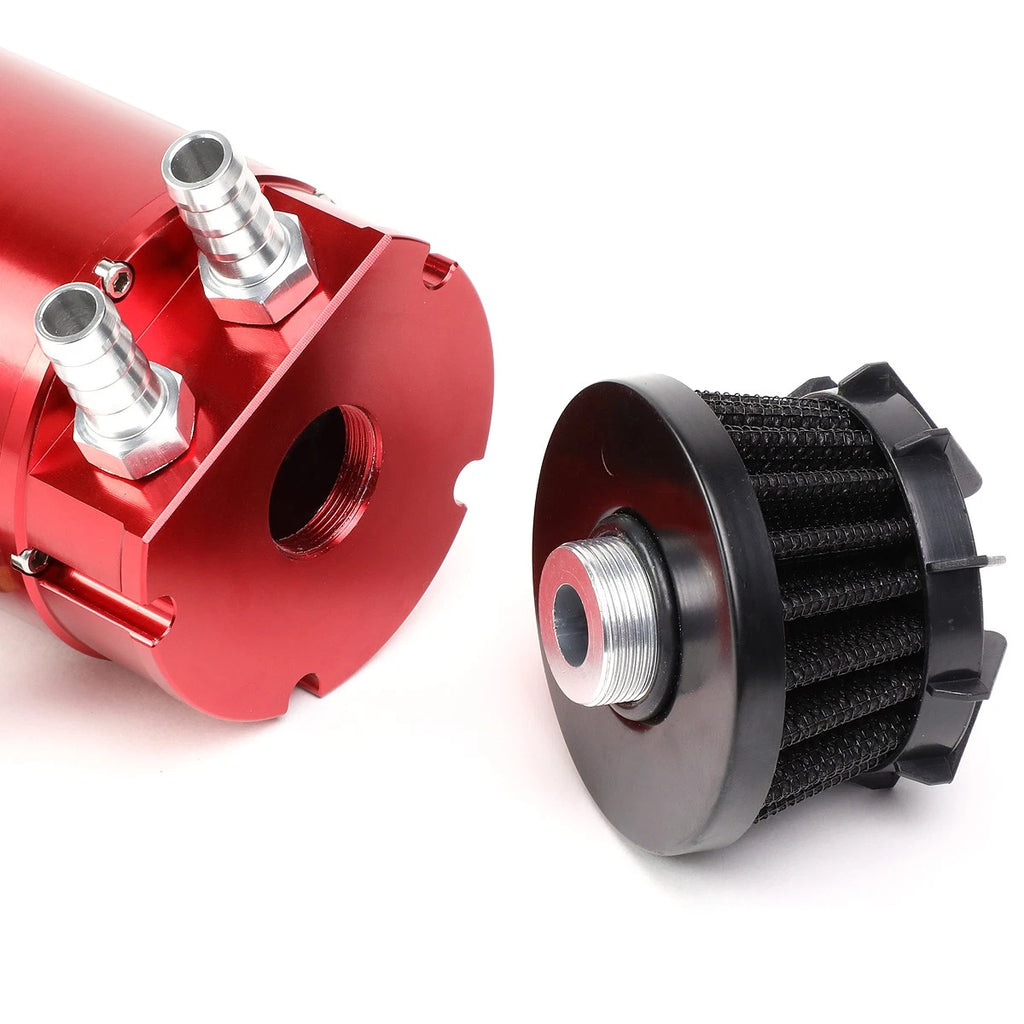 Red Aluminum Oil Reservoir Catch Tank Can with Breather Filter for Universal