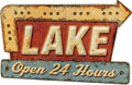 Lake 24 Hours Embossed Aluminum Die Cut Sign for Nostalgic V (No Year)