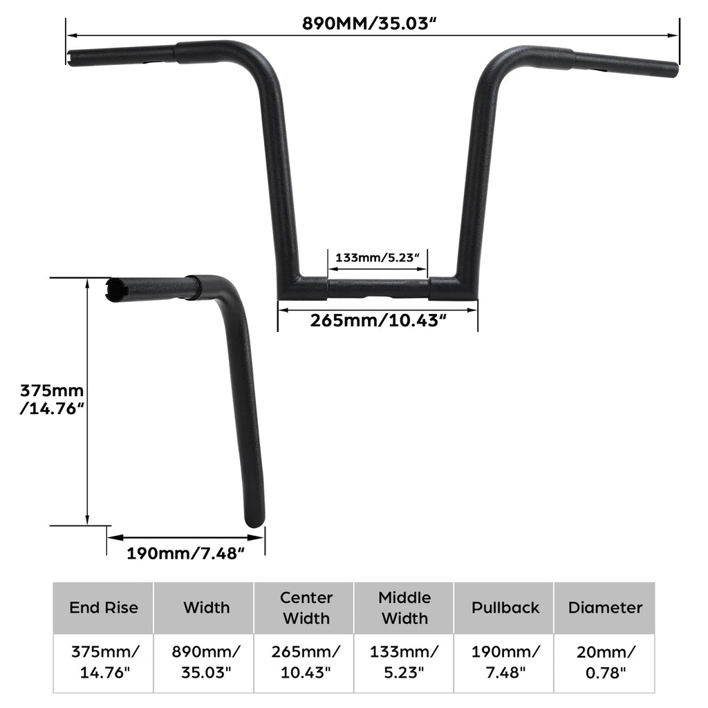14" Rise Ape Hanger Handlebar for Harley FLST FXST Sportster 883 1200 (1986–2023)