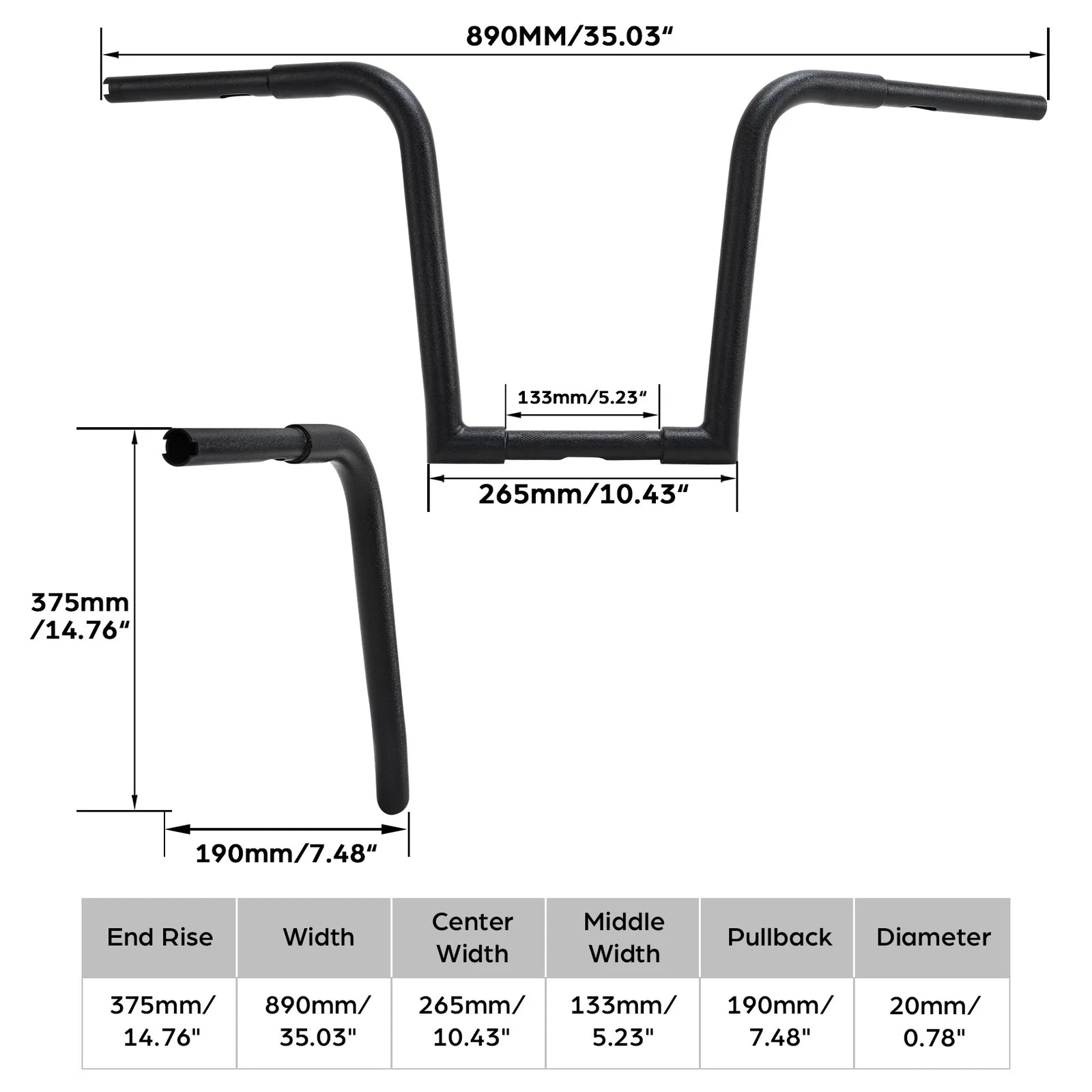 14" Rise Ape Hanger Handlebar for Harley FLST FXST Sportster 883 1200 (1986–2023)