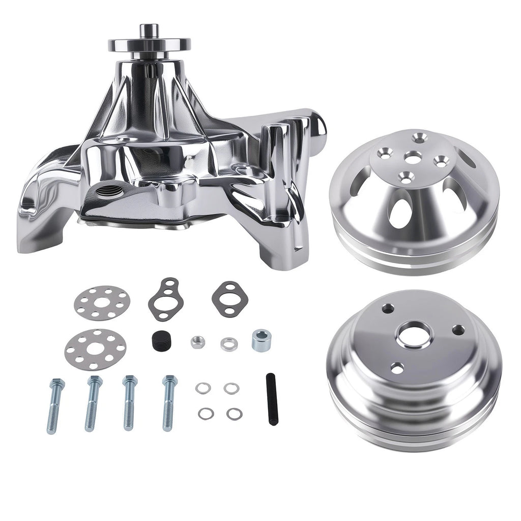 Water Pump & 2 Groove Crankshaft Pulley Kit for Chevy 327 350 383 400 265 283 (1960–1986)