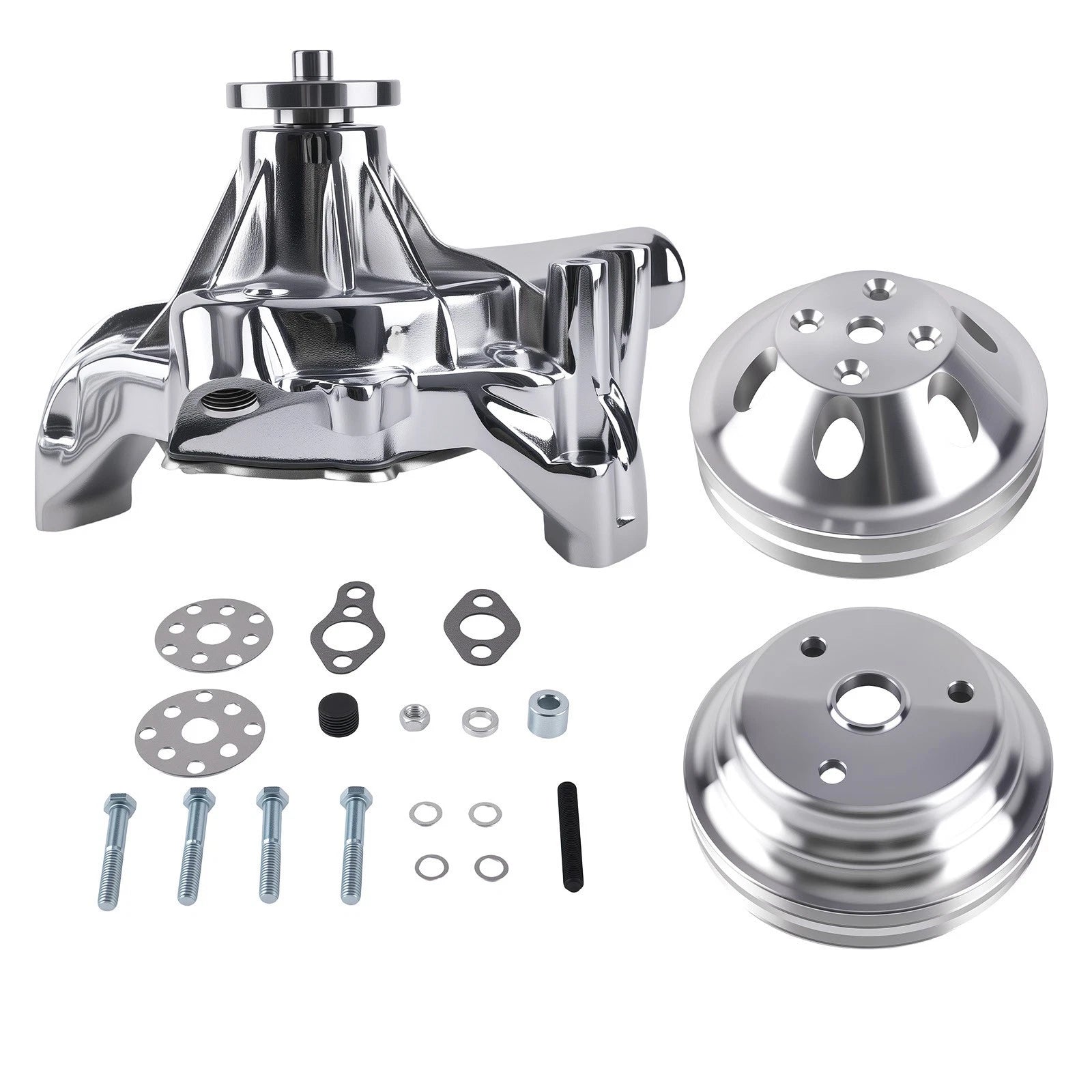 Water Pump & 2 Groove Crankshaft Pulley Kit for Chevy 327 350 383 400 265 283 (1960–1986)