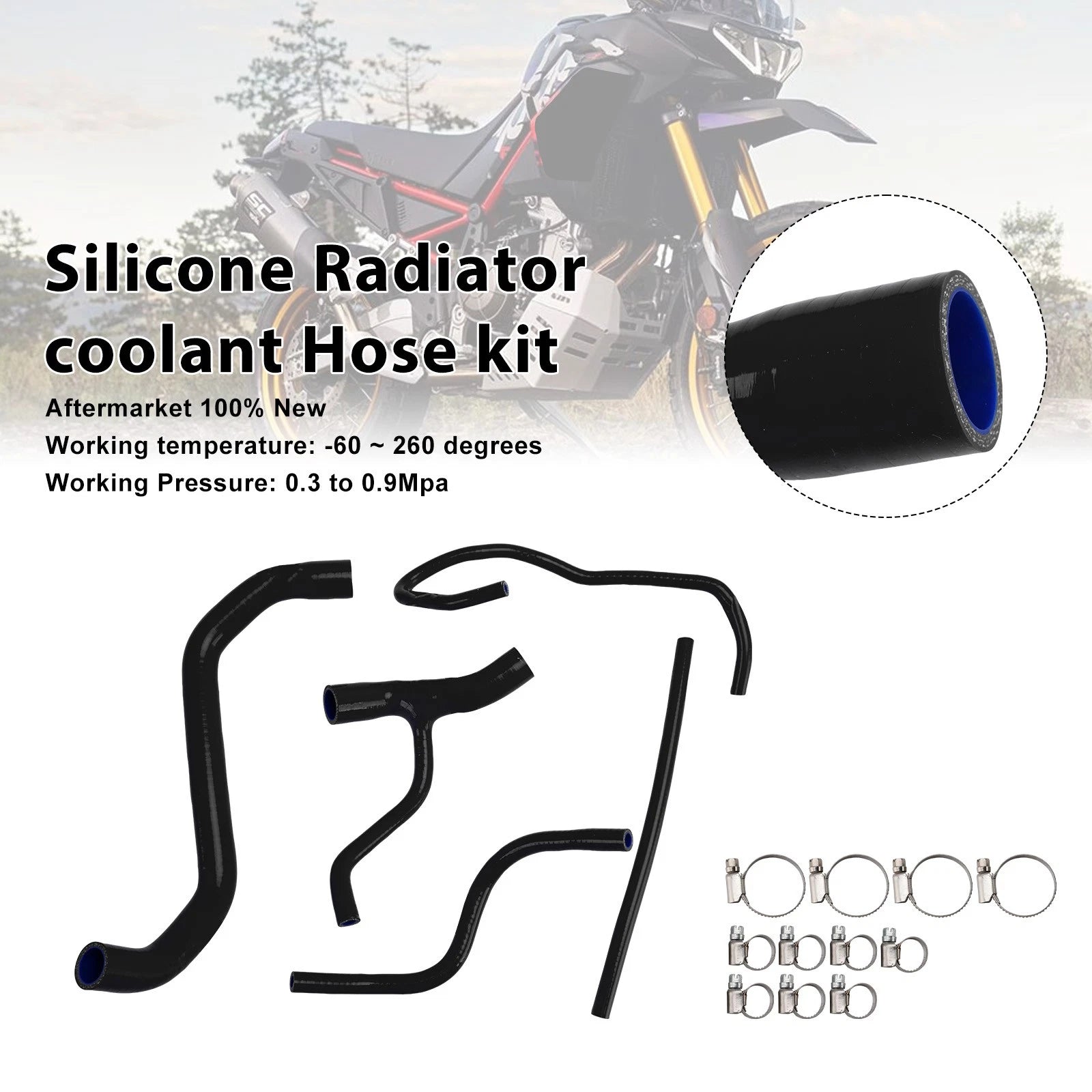 Silicone Radiator Coolant Hose for Aprilia Tuareg 660 (2022–2025) Black
