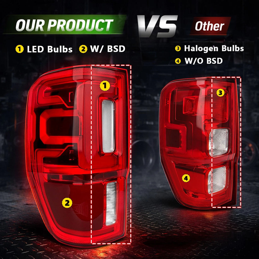 Pair LED Tail Lights with Blind Spot for Ford Ranger XL XLT (2019–2023)