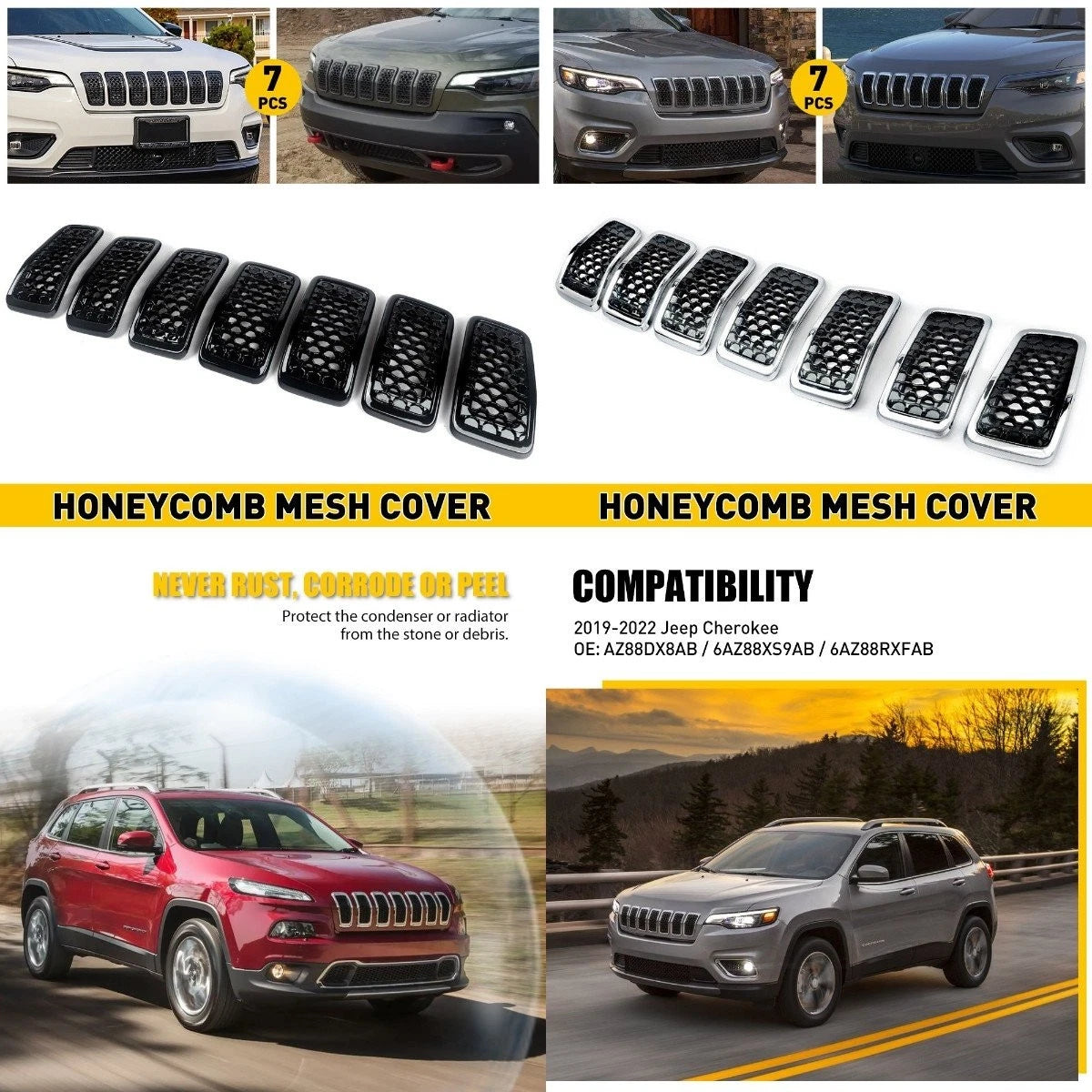Chrome Black Front Mesh Grille Insert Frame for Jeep Cherokee (2019–2022)