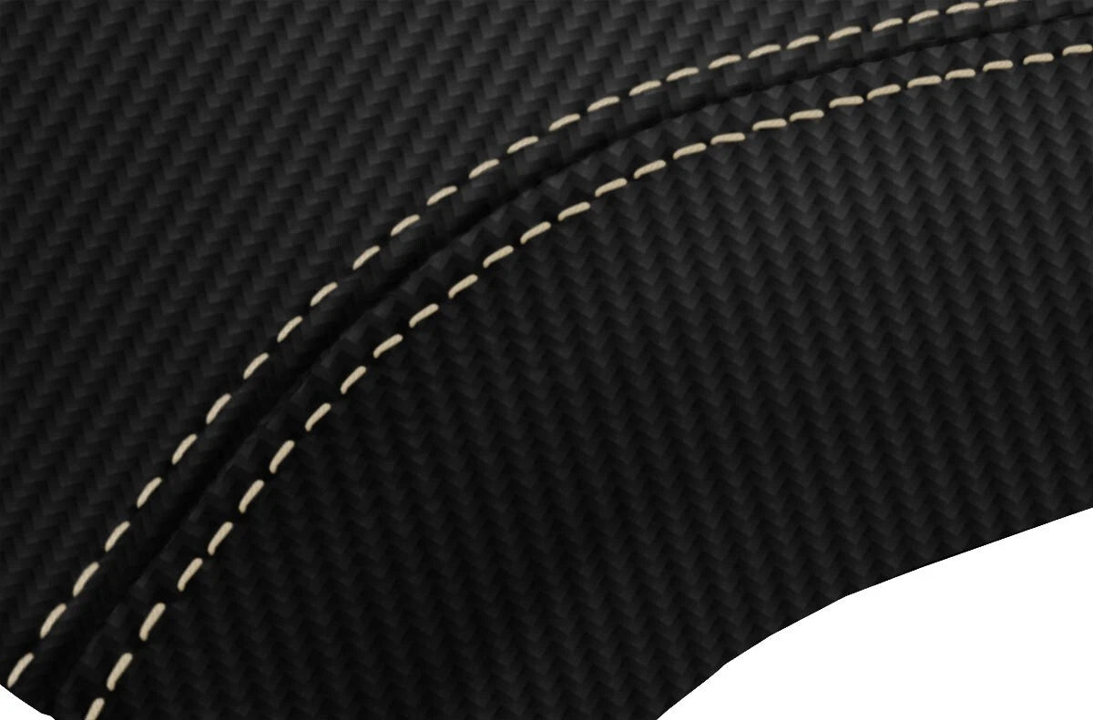 Console Lid Armrest Cover for Ford Escape (2013–2016) Carbon Fiber Beige Stitch