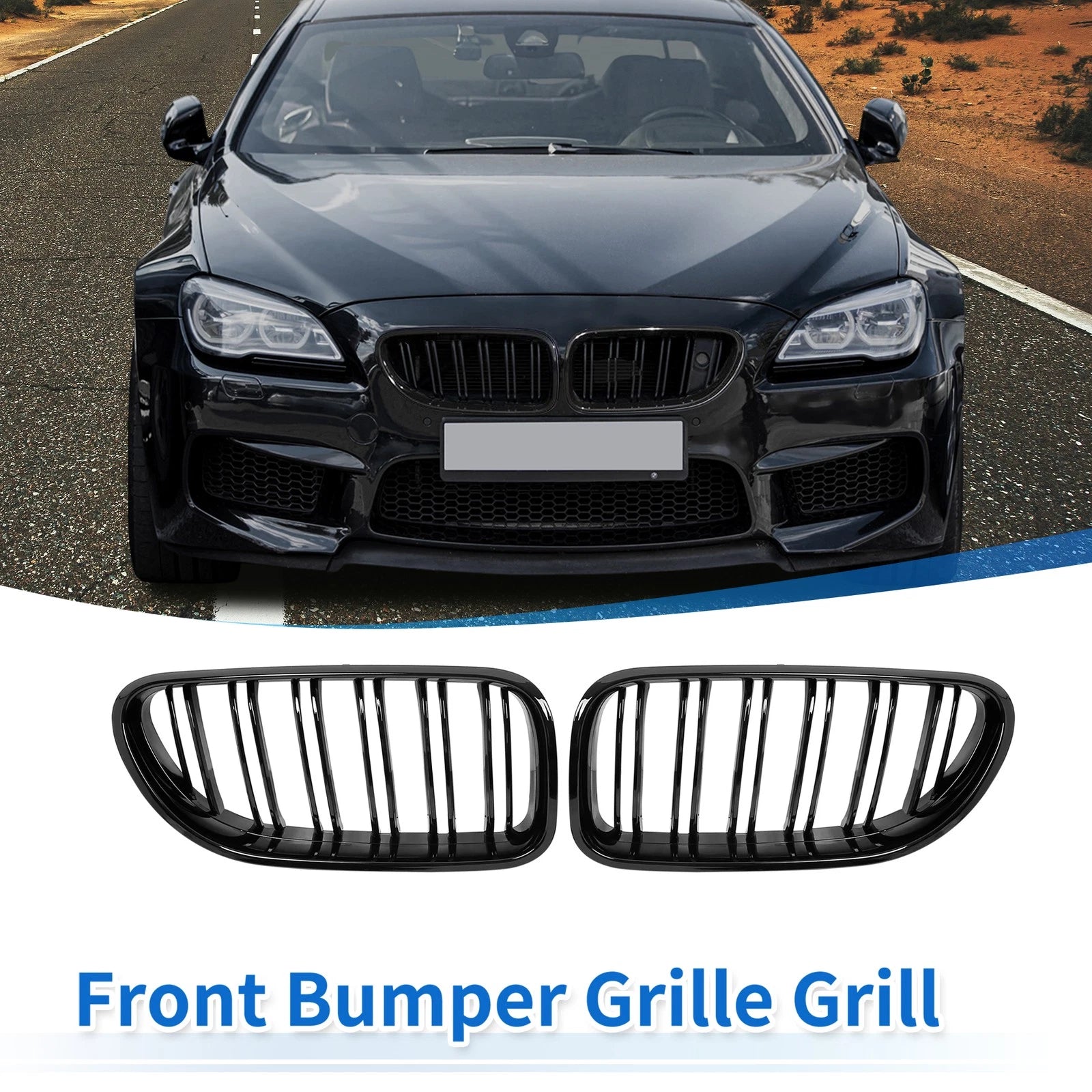 Pair Hood Kidney Grille Covers for BMW F06 (2012–2018) Glossy Black