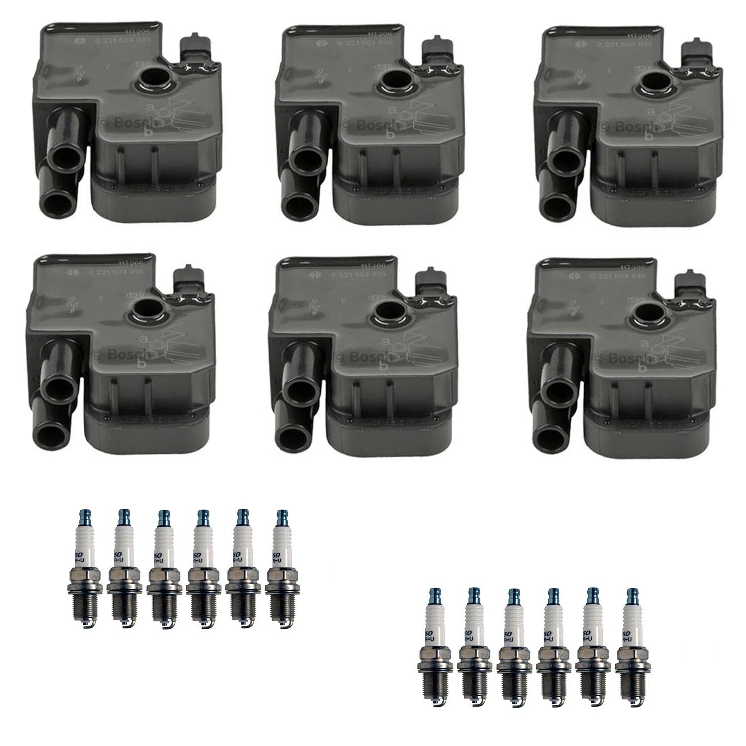 Set of 6 Ignition Coils & 12 U-Groove Spark Plugs for Mercedes W210 W163