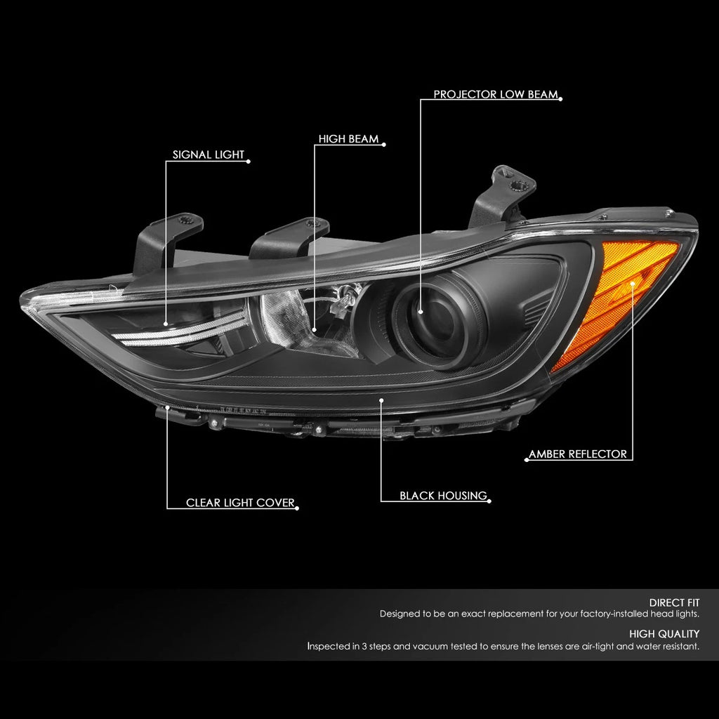 Projector Headlights for Hyundai Elantra (2017–2018) - Black Housing, Amber Corner