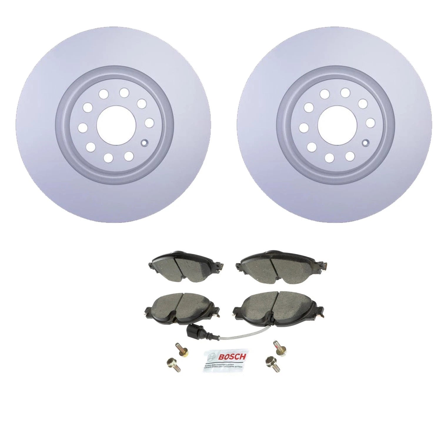 Set of 4 Hella Front Rotors & Bosch QuietCast Ceramic Brake Pads for A3 Quattro