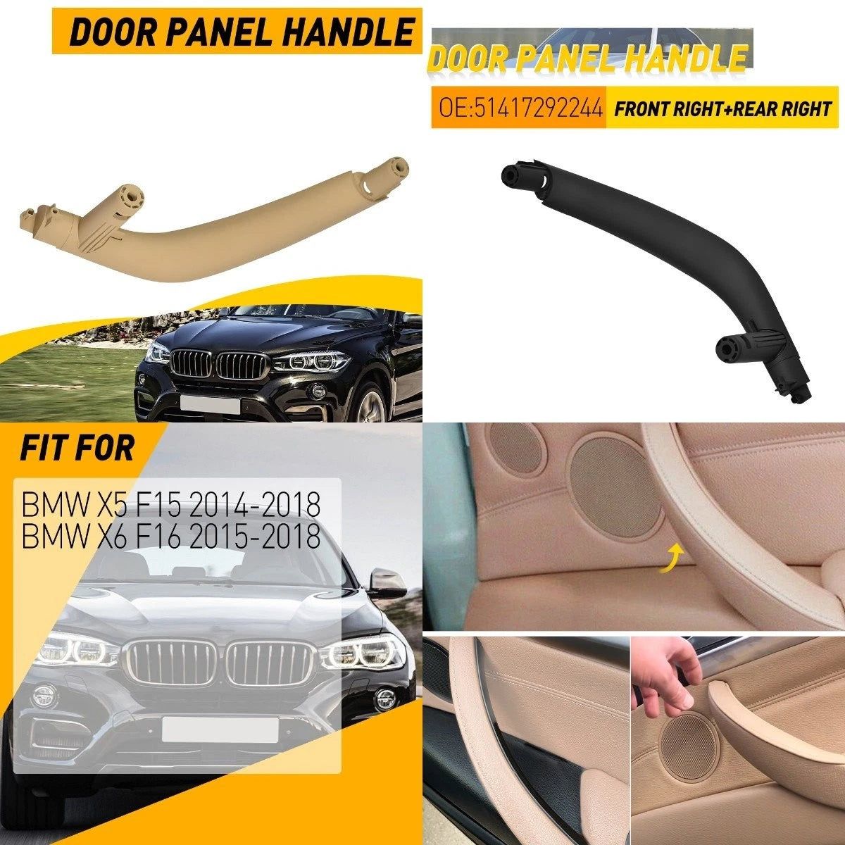 Right Interior Door Panel Handle Pull Trim Beige for BMW X5 F15 X6 F16 (2014–2018)