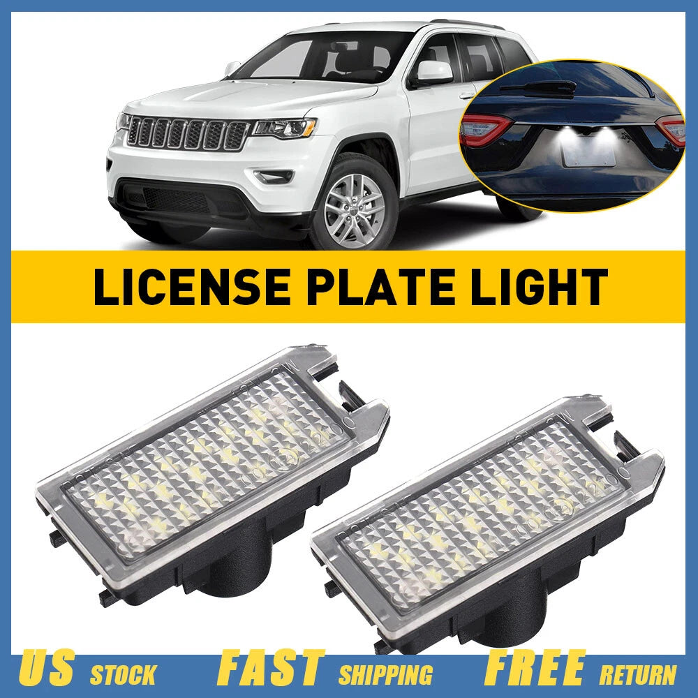 2X LED License Plate Lights for Fiat 500 (2013–2019) Jeep Grand Cherokee (2019–2021)