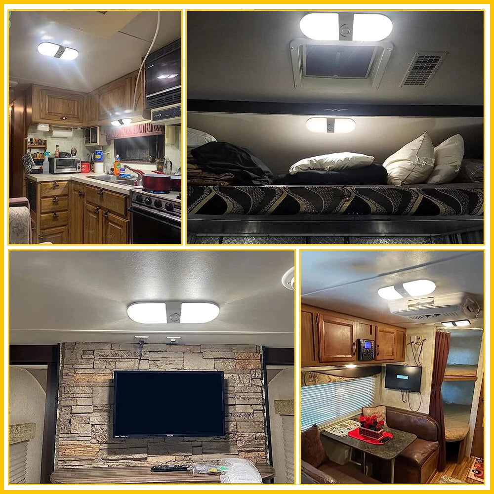 3 Color Dimmable 12-24V RV Ceiling Double Dome Light for Camper Trailer