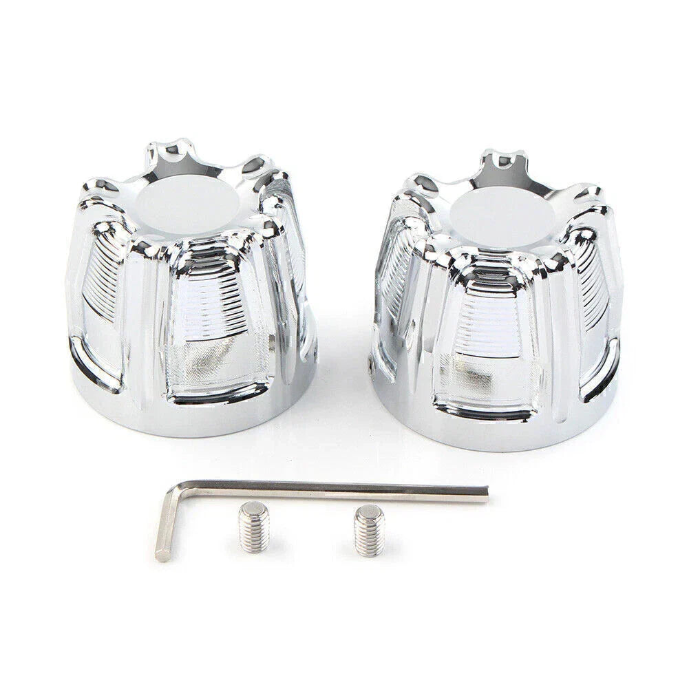 Chrome Front Cut Axle Nut Cap Covers for Harley Softail Touring Street Glide