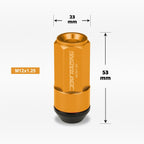 20Pc M12X1.25 Orange JDM Cone Seat Hex Wheel Lug Nut with Cap & Extension
