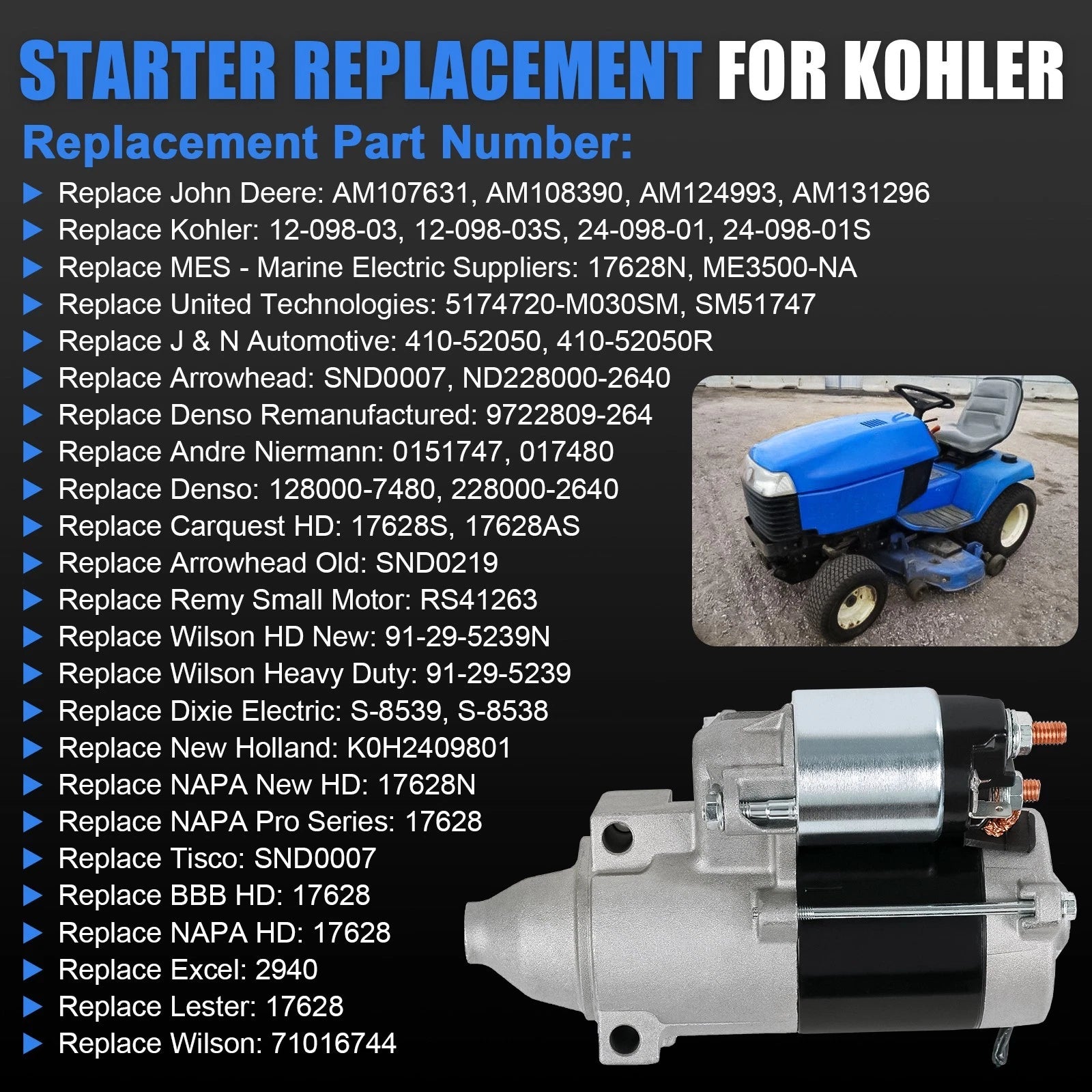 Starter Motor for Cub Cadet Kohler