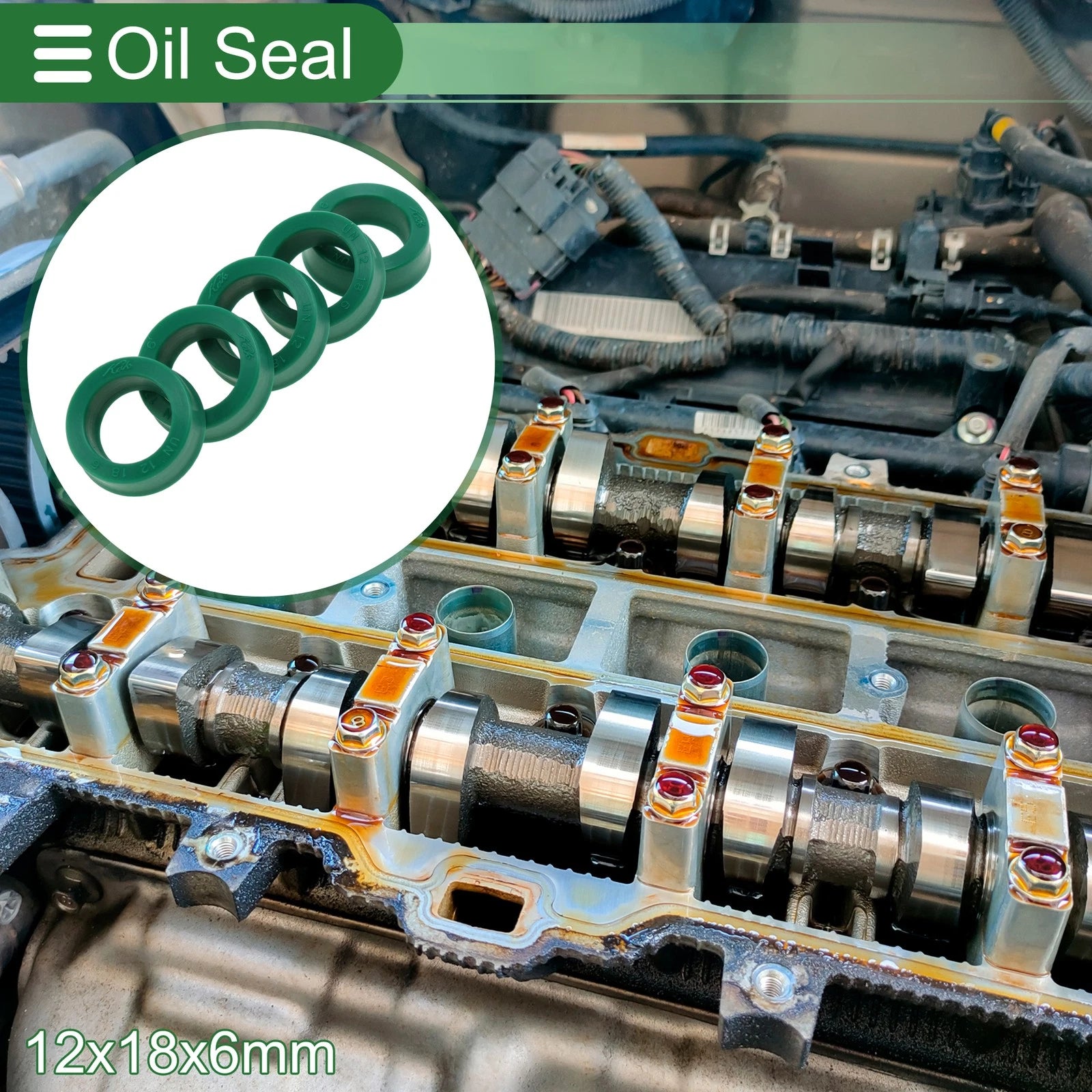 Set of 5 Oil Seal Rotary Shaft Seal 12x18x6mm High Pressure Green for Various Models