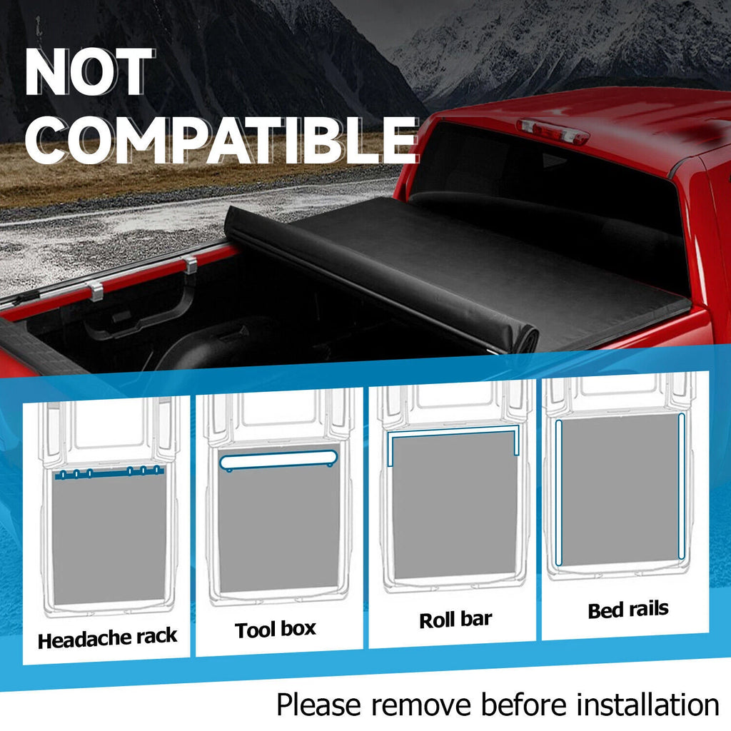Soft Roll Up Tonneau Cover with Light for GMC Sierra Silverado 1500 (2007–2025)