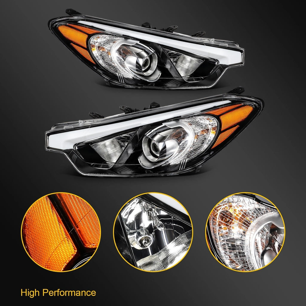 Headlight Assembly for Kia Forte (2014–2016) Black Housing Pair with Bulbs