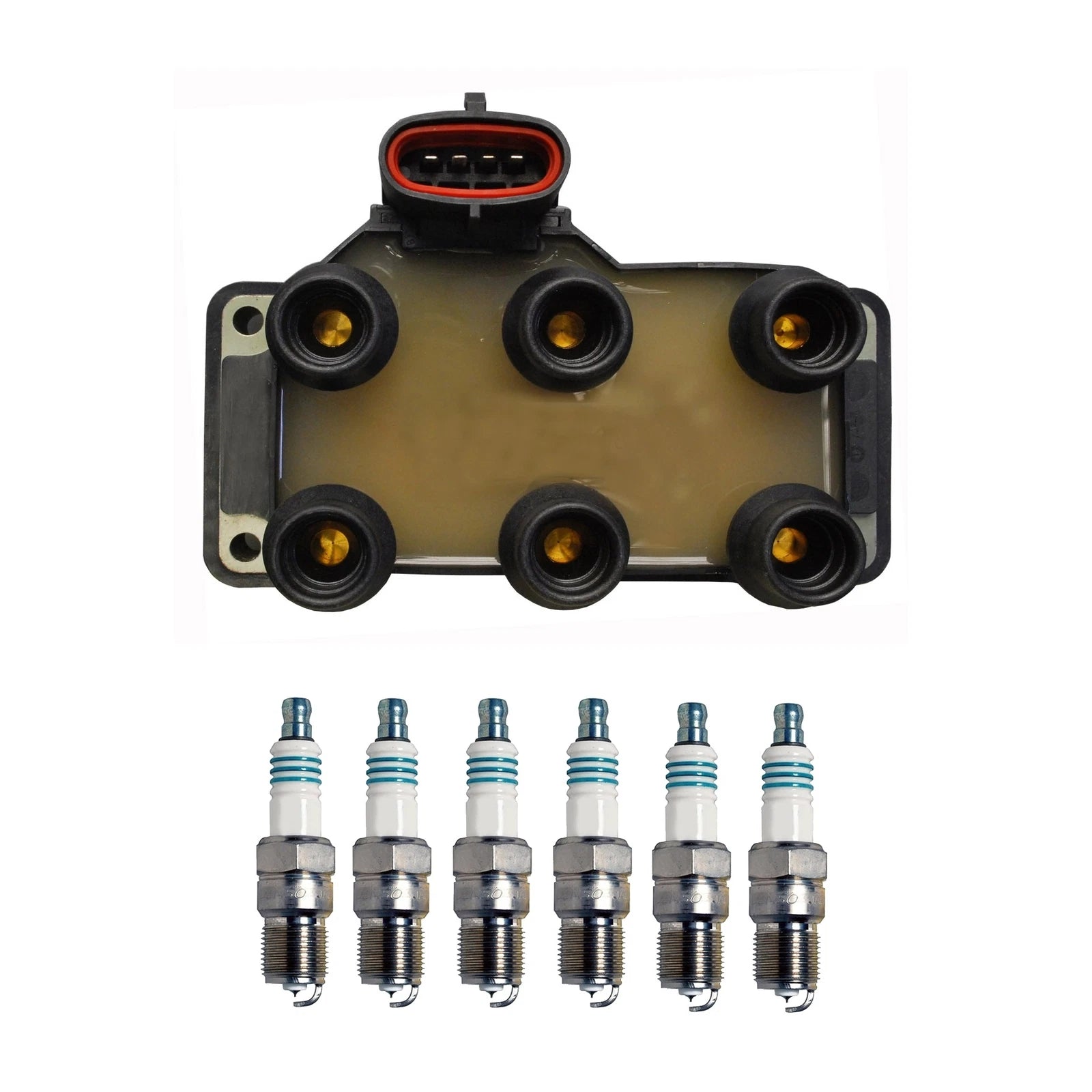 Denso Ignition Coil & 6 Iridium Spark Plugs Kit for Ford Mazda V6 (0.044)