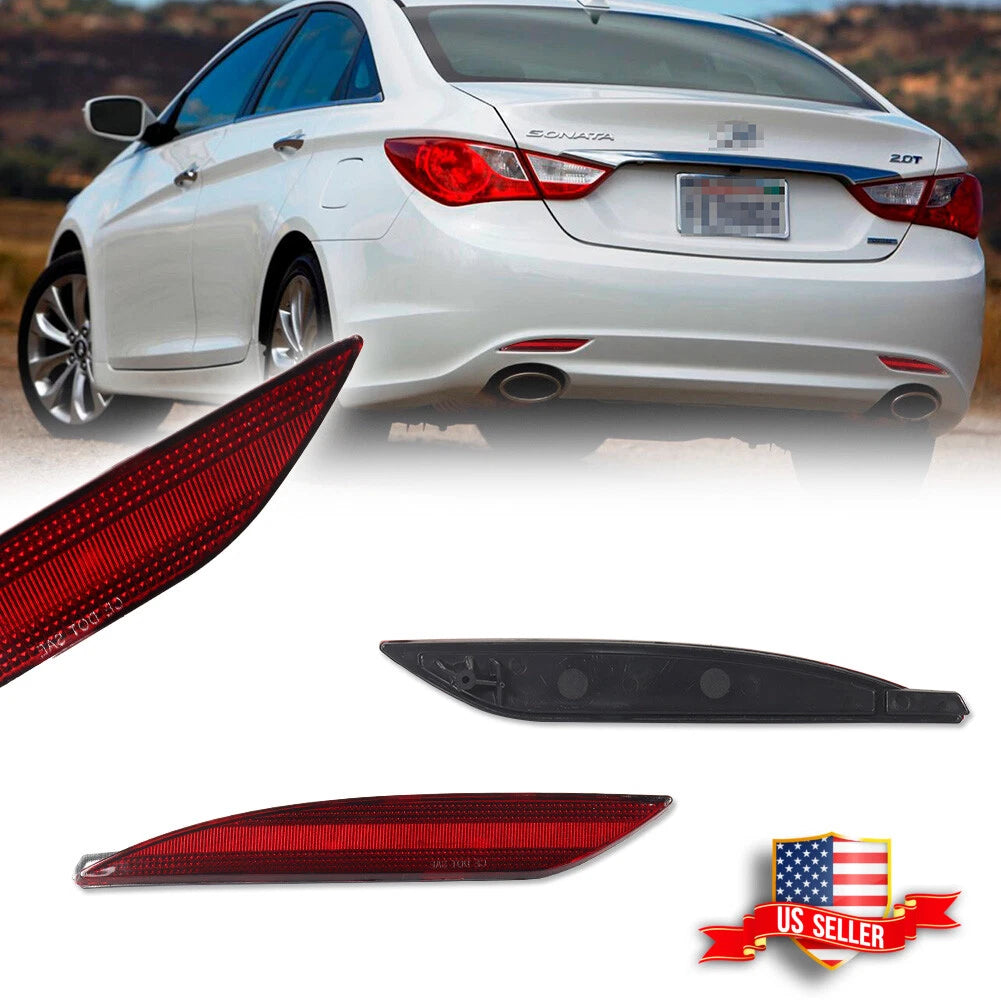 2X Red Lens Rear Bumper Reflector Lights for Hyundai Sonata (2011–2014)