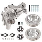 Aluminum Long Water Pump & 2 Groove Crankshaft Pulley Kit for Chevy SBC (305-350)