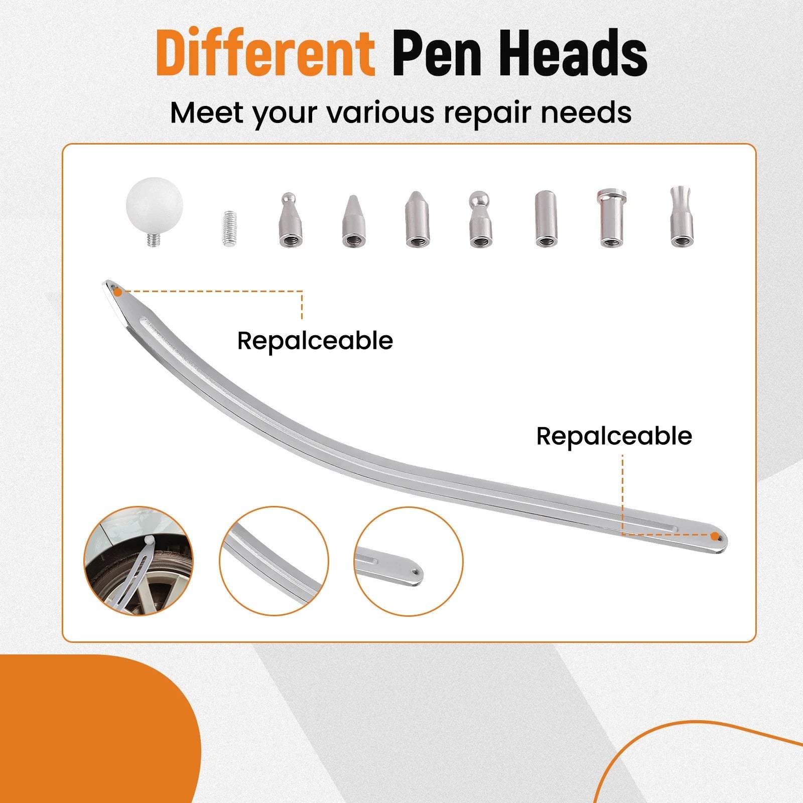 Dent Removal Rods for Universal Automotive Use (Paintless Repair Tool)