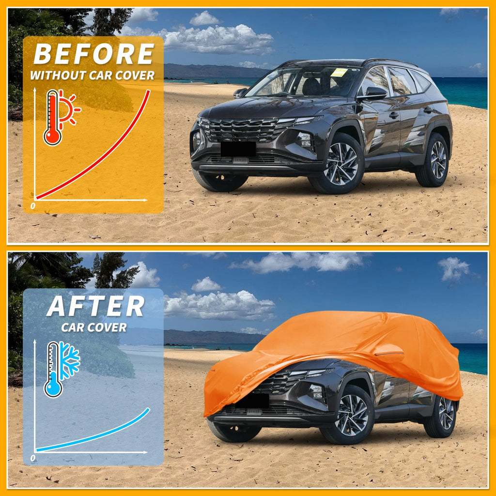 All Weather Car Cover for Hyundai Tucson (2016–2023) - Orange Cotton, Left Zipper