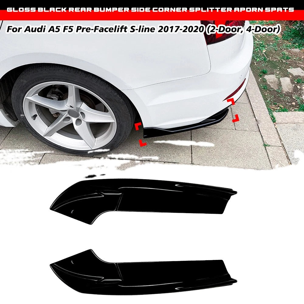 Gloss Black Rear Bumper Side Splitter Spats for Audi A5 F5 (2017–2020)