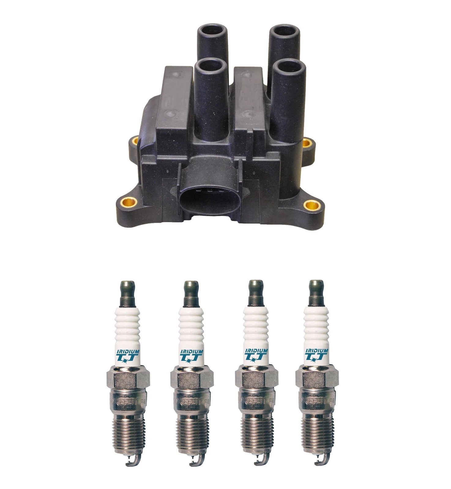 Denso Ignition Coil & 4 Iridium TT Spark Plugs Kit for Ford Mazda 2.3 L4 (2000–2023)