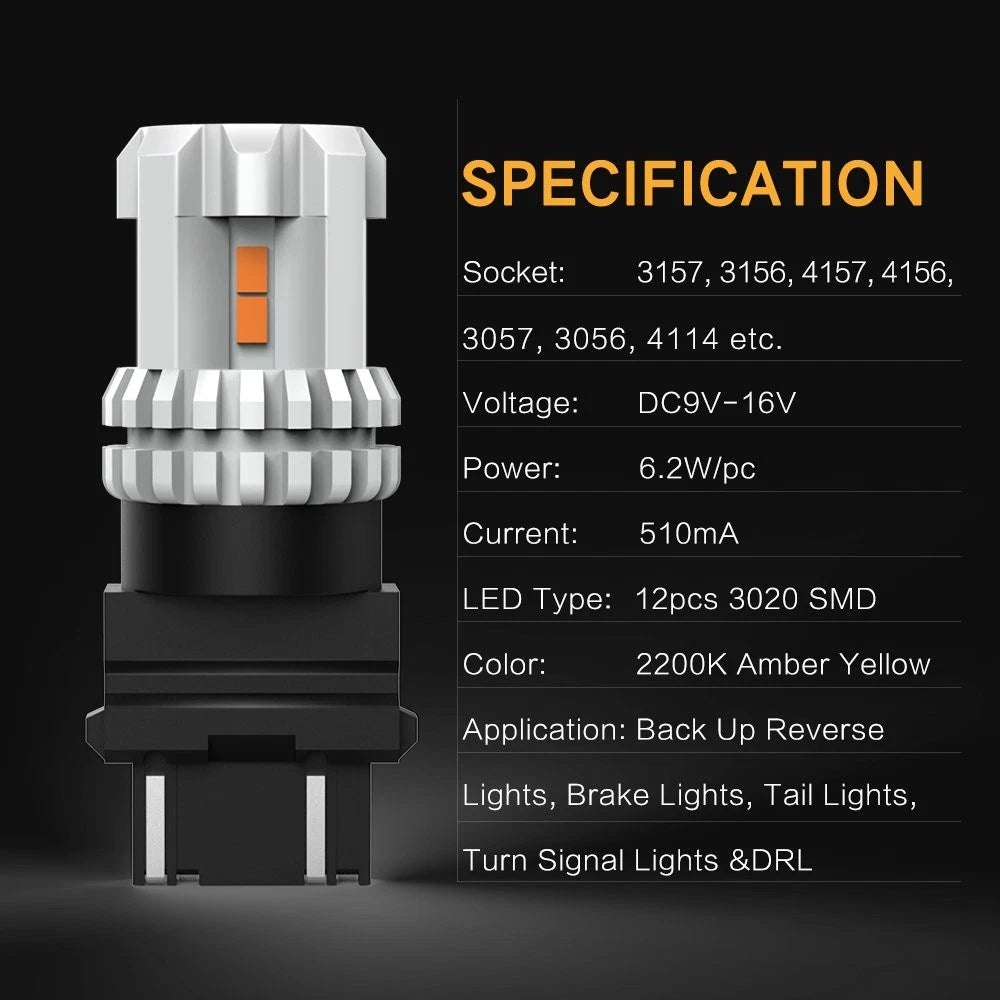 2X LED Yellow Amber Rear Parking Turn Signal Light Bulbs
