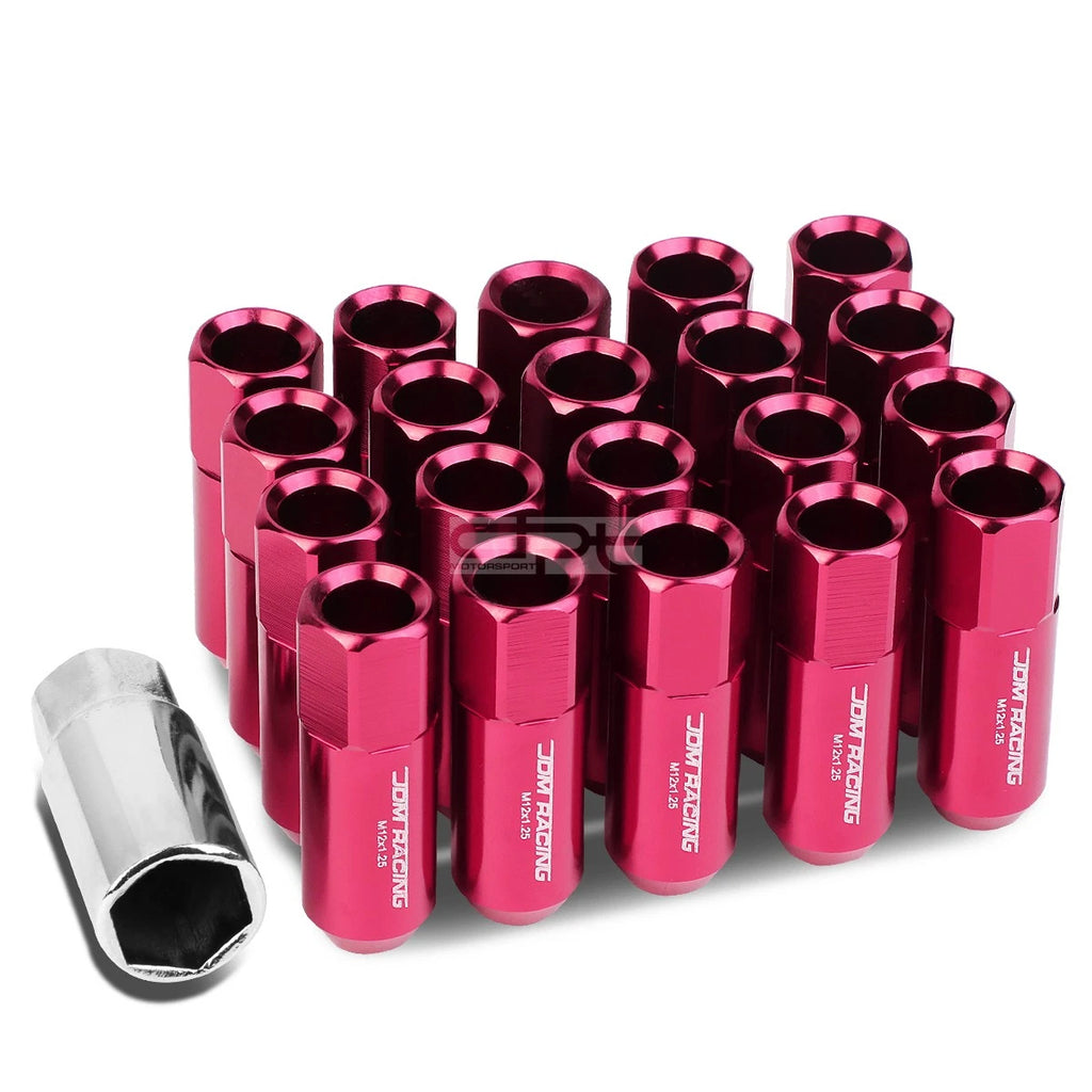 20 PCS Open End M12x1.25 60mm Tall Pink Hexagon Lug Nuts + Adapter