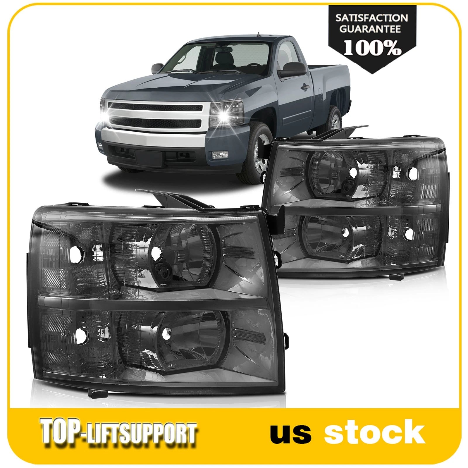 Set of 2 Headlight Assemblies for Chevrolet Silverado 1500 2500 3500