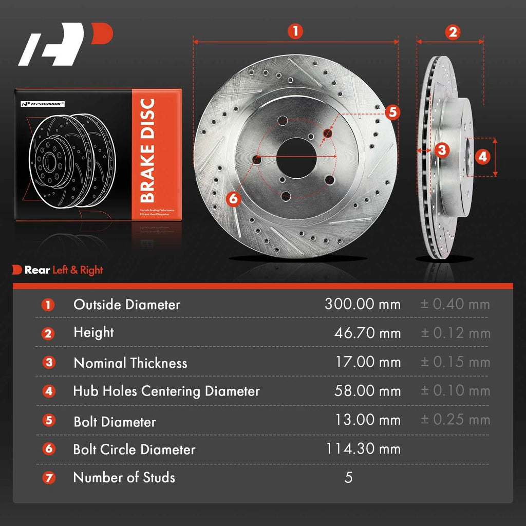 Set of 2 Rear Drilled Brake Rotors for Subaru Outback Legacy WRX (2015–2023)