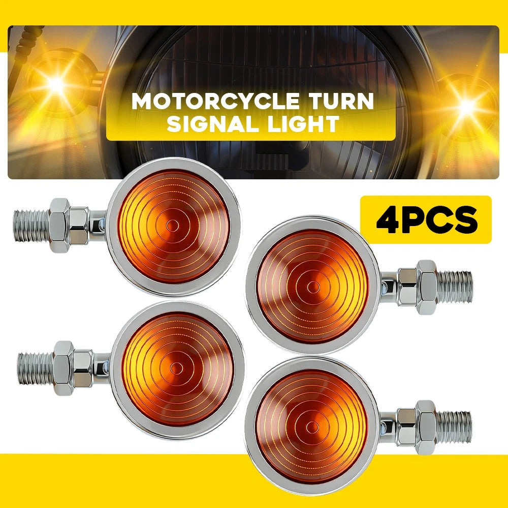 Set of 4 Amber Lens Turn Signal Lights for Universal Motorcycles 12V