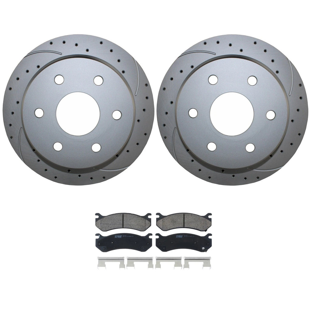 Rear Brake Kit 325mm Drilled Disc Rotors & TRW Pro Ceramic Pads for Chevrolet GMC